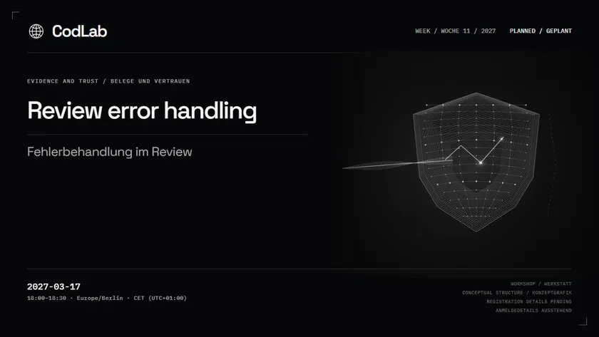 CodLab workshop cover: Review error handling, 2027-03-17