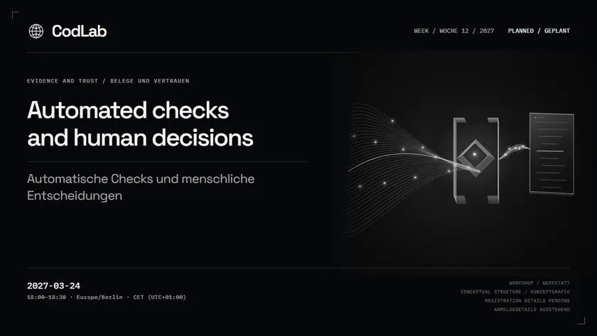 CodLab workshop cover: Automated checks and human decisions, 2027-03-24