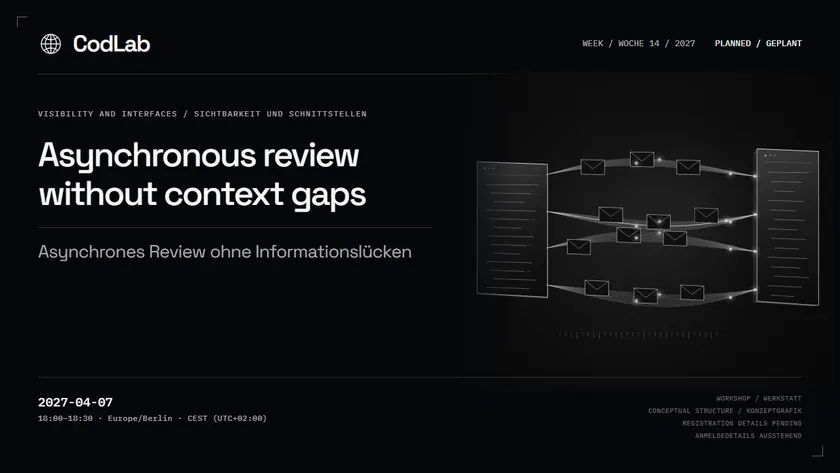 CodLab workshop cover: Asynchronous review without context gaps, 2027-04-07