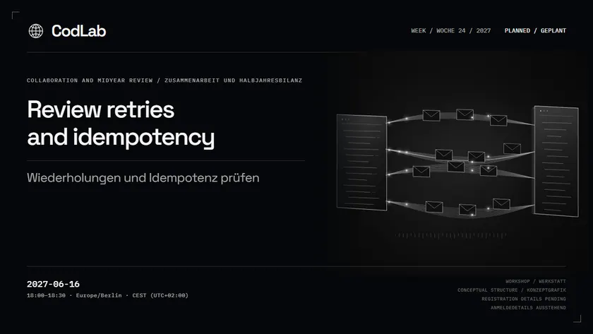 CodLab workshop cover: Review retries and idempotency, 2027-06-16