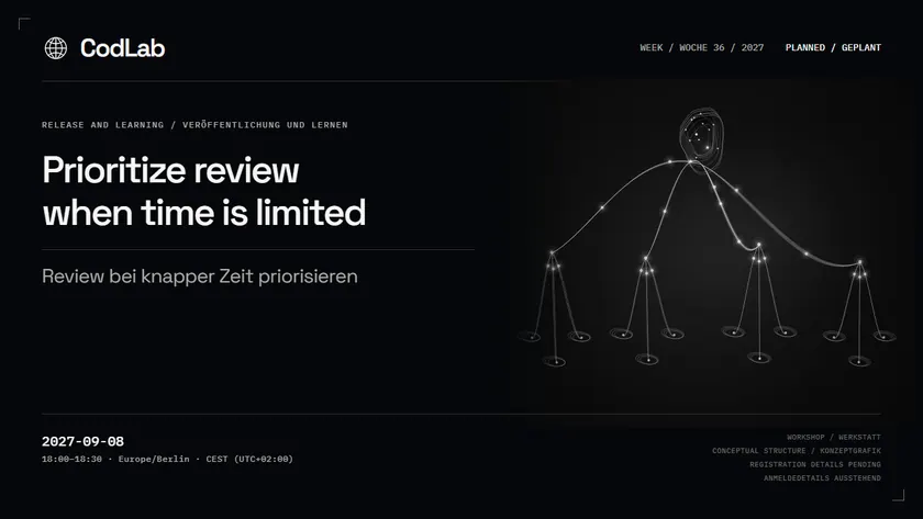 CodLab workshop cover: Prioritize review when time is limited, 2027-09-08