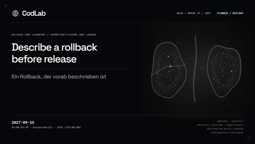 CodLab workshop cover: Describe a rollback before release, 2027-09-15