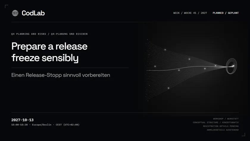 CodLab workshop cover: Prepare a release freeze sensibly, 2027-10-13