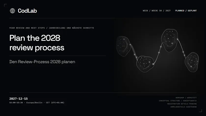 CodLab workshop cover: Plan the 2028 review process, 2027-12-15